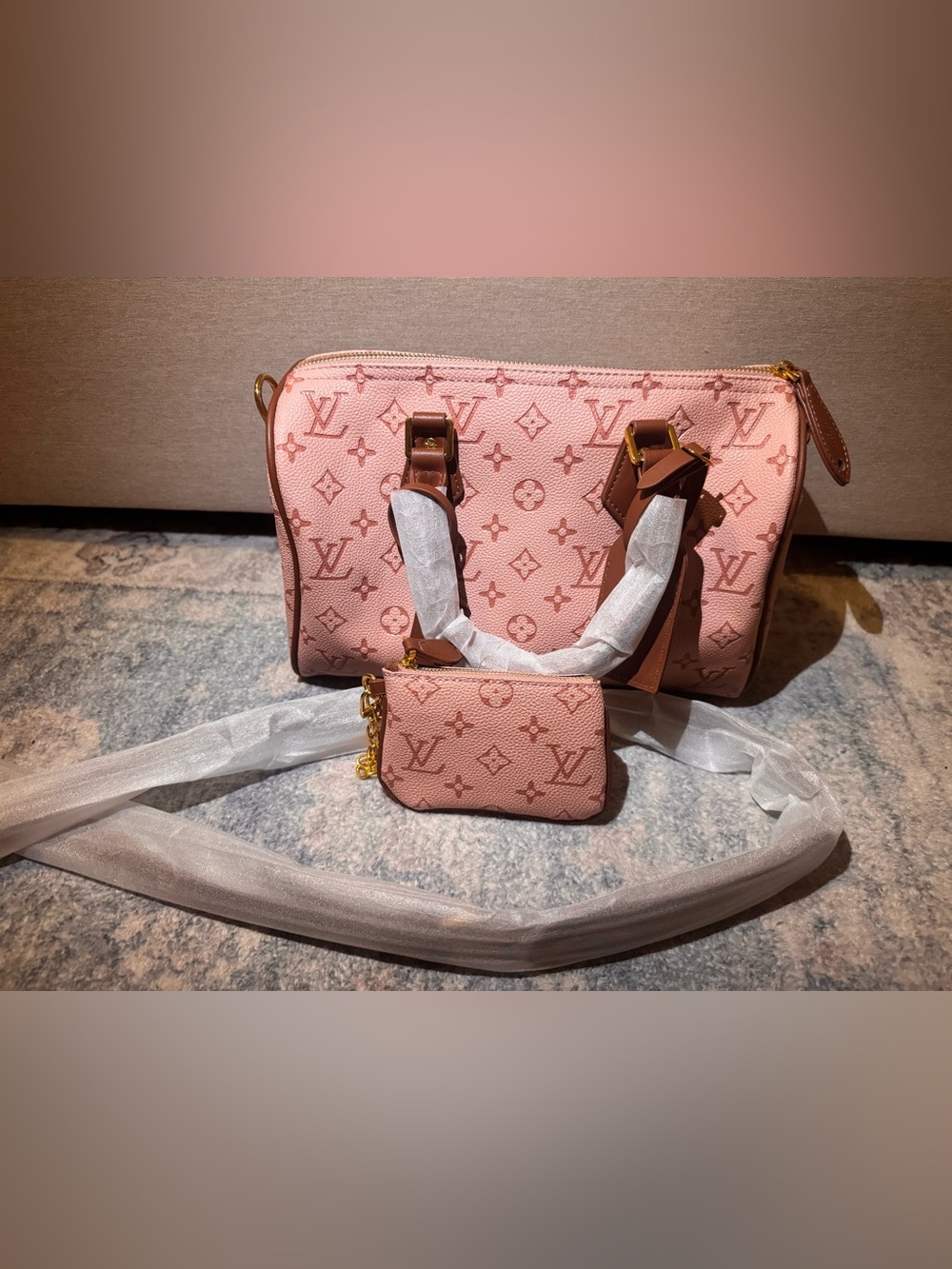 INSPIRED Blush Pink Monogram Tote with Brown Trim - Picture 4 of 10